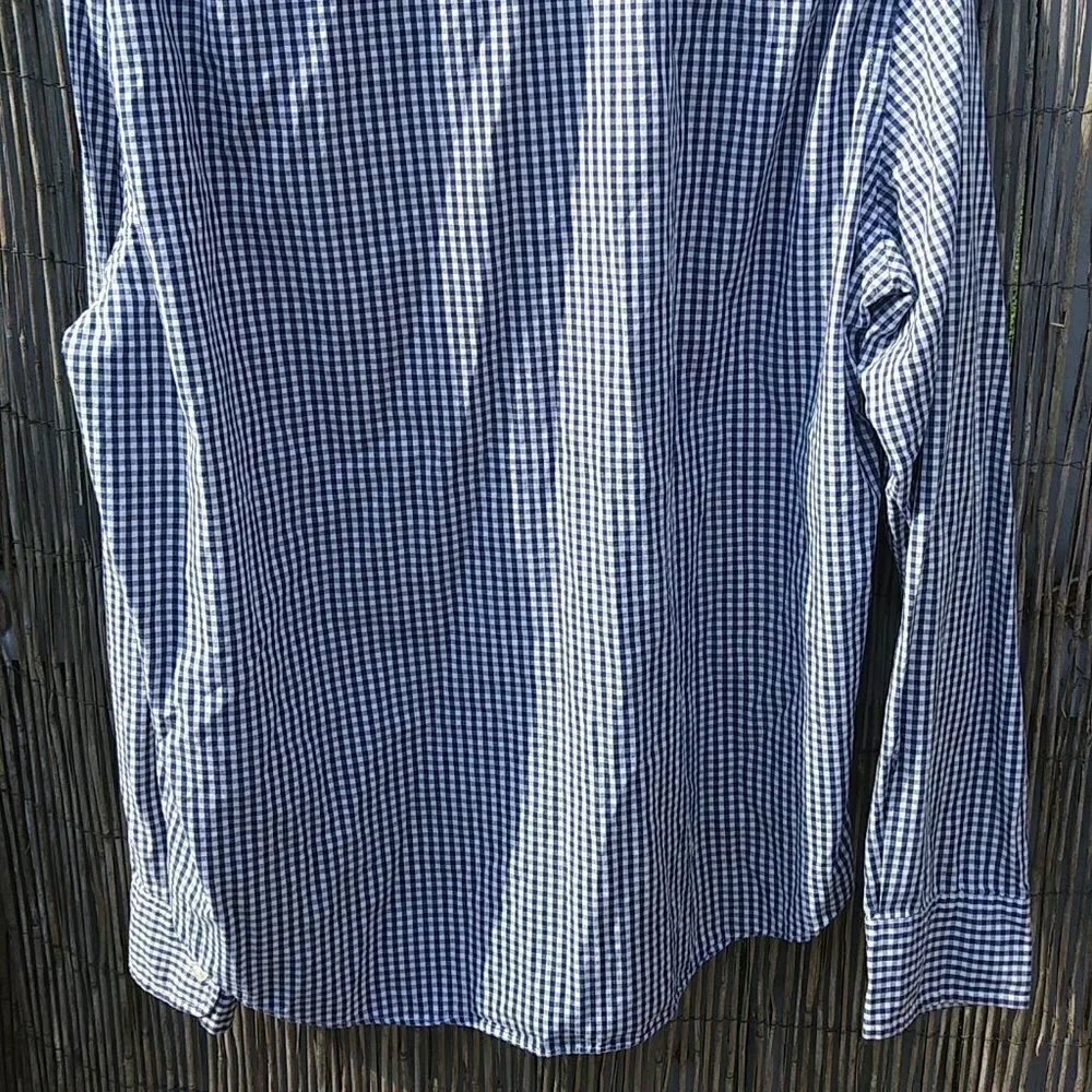 J. Crew Navy White Checked Long Sleeve Lightweight Button Down Slim Fit - L